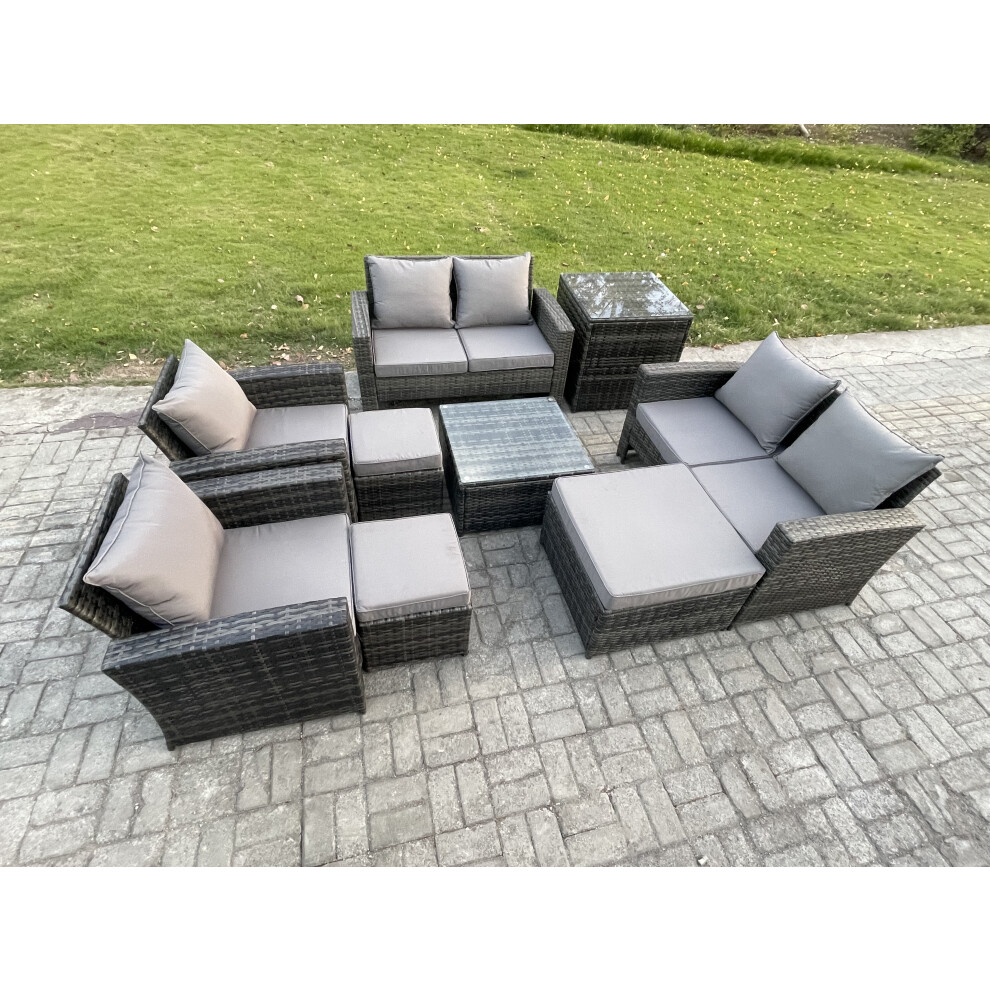 B&Q - Outdoor Garden Furniture Sets 9 Pieces Wicker Rattan Furniture Manual Wicker Patio Sofa Set With 3 Footstools Side Table - Image 2