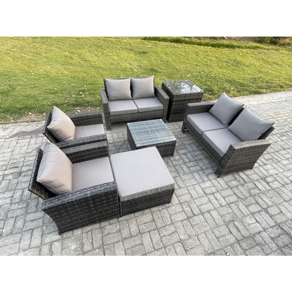 B&Q - Rattan Garden Furniture Set 7 Seater Patio Outdoor Lounge Sofa Set With Square Coffee Table Double Seat Sofa Side Table - Image 2