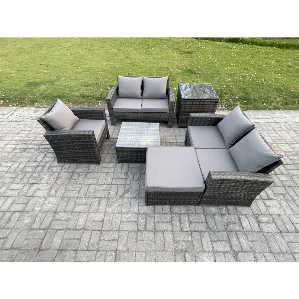 B&Q - Outdoor Rattan Garden Furniture Set Conservatory Patio Sofa Coffee Table Set With Chair Big Footstool Side Table - Image 2