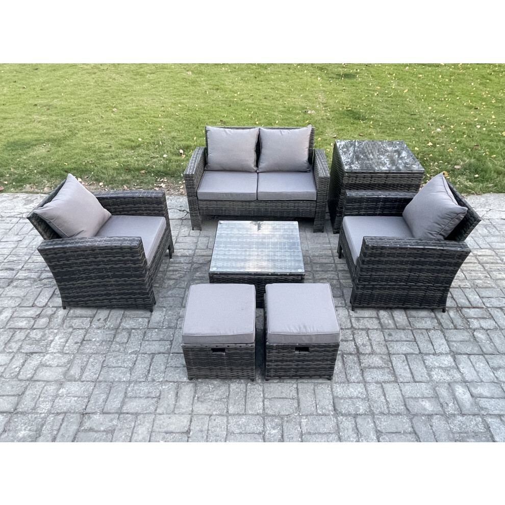 Fimous Unisex Dark Grey Outdoor Lounge Sofa Set Wicker Pe Rattan Garden Furniture Set With Armchair Square Coffee Table Double Seat Sofa Side Table In Small - Image 2