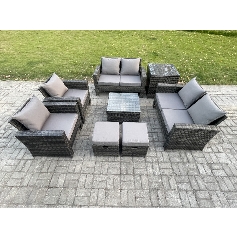 B&Q - Rattan Garden Furniture Set 8 Seater Patio Outdoor Lounge Sofa Set With Square Coffee Table Double Seat Sofa Side Table - Image 2