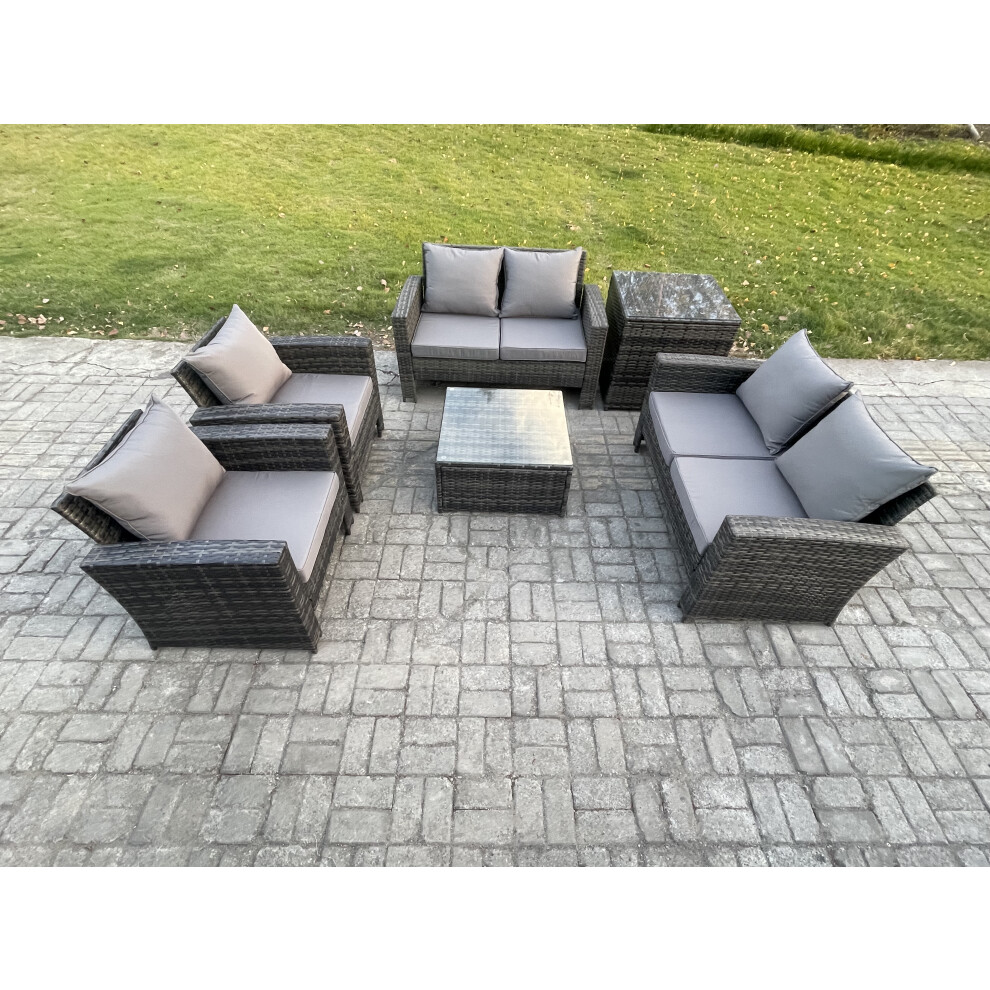 B&Q - Rattan Garden Furniture Set 6 Seater Patio Outdoor Lounge Sofa Set With Square Coffee Table Double Seat Sofa Side Table - Image 2