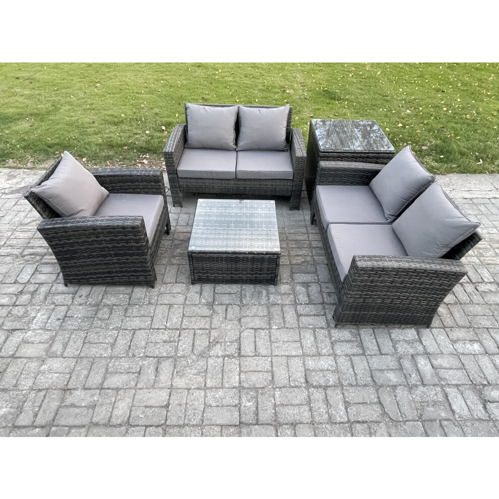 Fimous Unisex Dark Grey Outdoor Rattan Garden Furniture Set Conservatory Patio Sofa Coffee Table Set With Chair Side Table Mixed Size 1 - Image 2