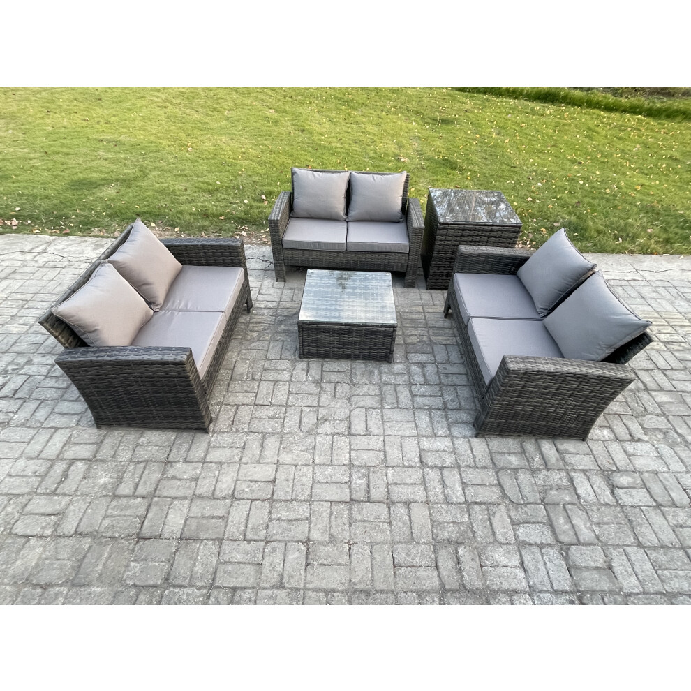 Fimous 6 Seater Rattan Wicker Garden Furniture Patio Conservatory Sofa Set With Square Coffee Table Double Seat Sofa Side Table