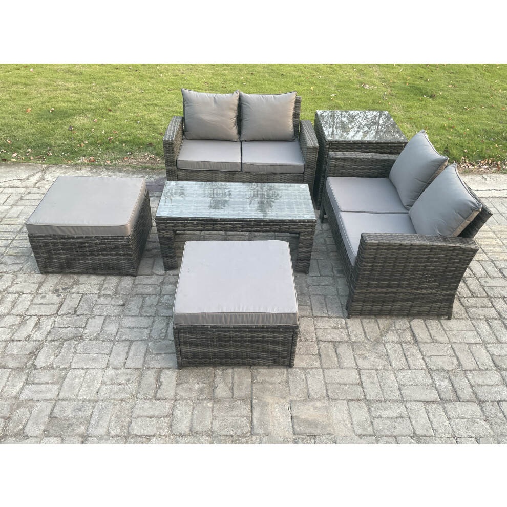 Fimous Unisex Dark Grey High Back Rattan Garden Furniture Sofa Sets With Rectangular Coffee Table Side Table Big Footstool Mixed Size 2 - Image 2