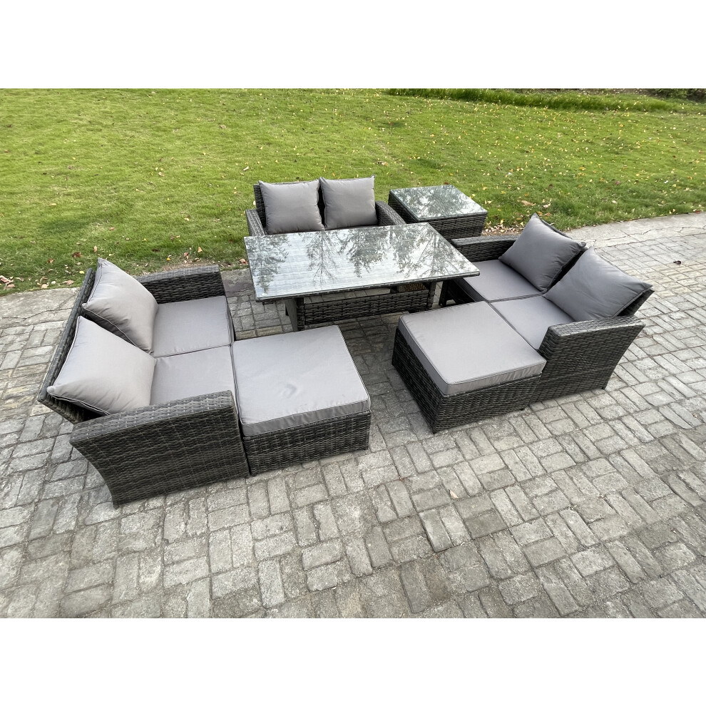 Fimous Dark/Grey 8 Seater Wicker Pe Rattan Garden Set, Outdoor Lounge Sofa, Dining Table, Double Seat Sofa, 2 Big Footstools And Side Table, Mixed - Image 2