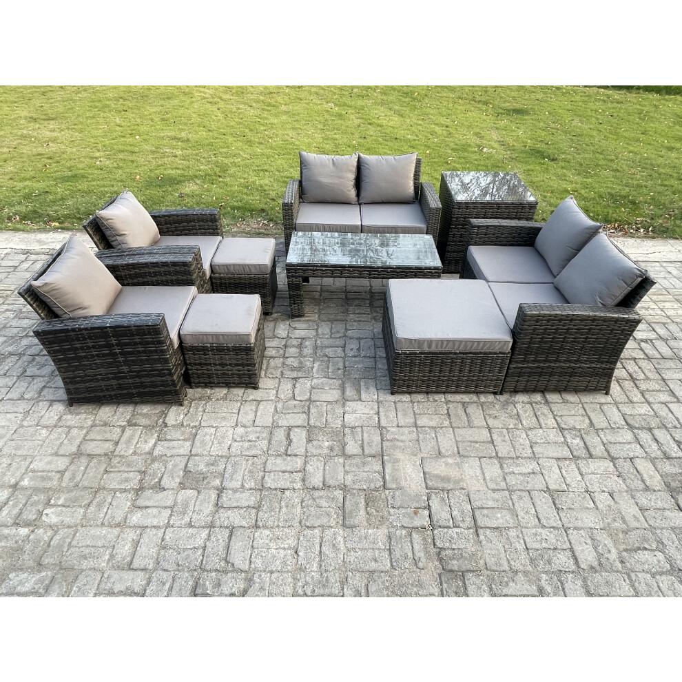 B&Q - 9 Seater Dark Grey Mixed High Back Rattan Sofa Set Coffee Table Garden Furniture Outdoor - Image 2