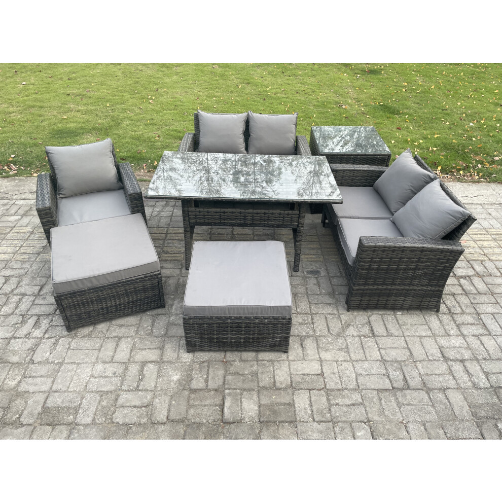 Fimous Unisex Dark Grey Outdoor Garden Dining Set Wicker Pe Rattan Furniture Sofa With Dining Table Double Seat Sofa Side Table Big Footstool Mixed Size 2 - Image 2