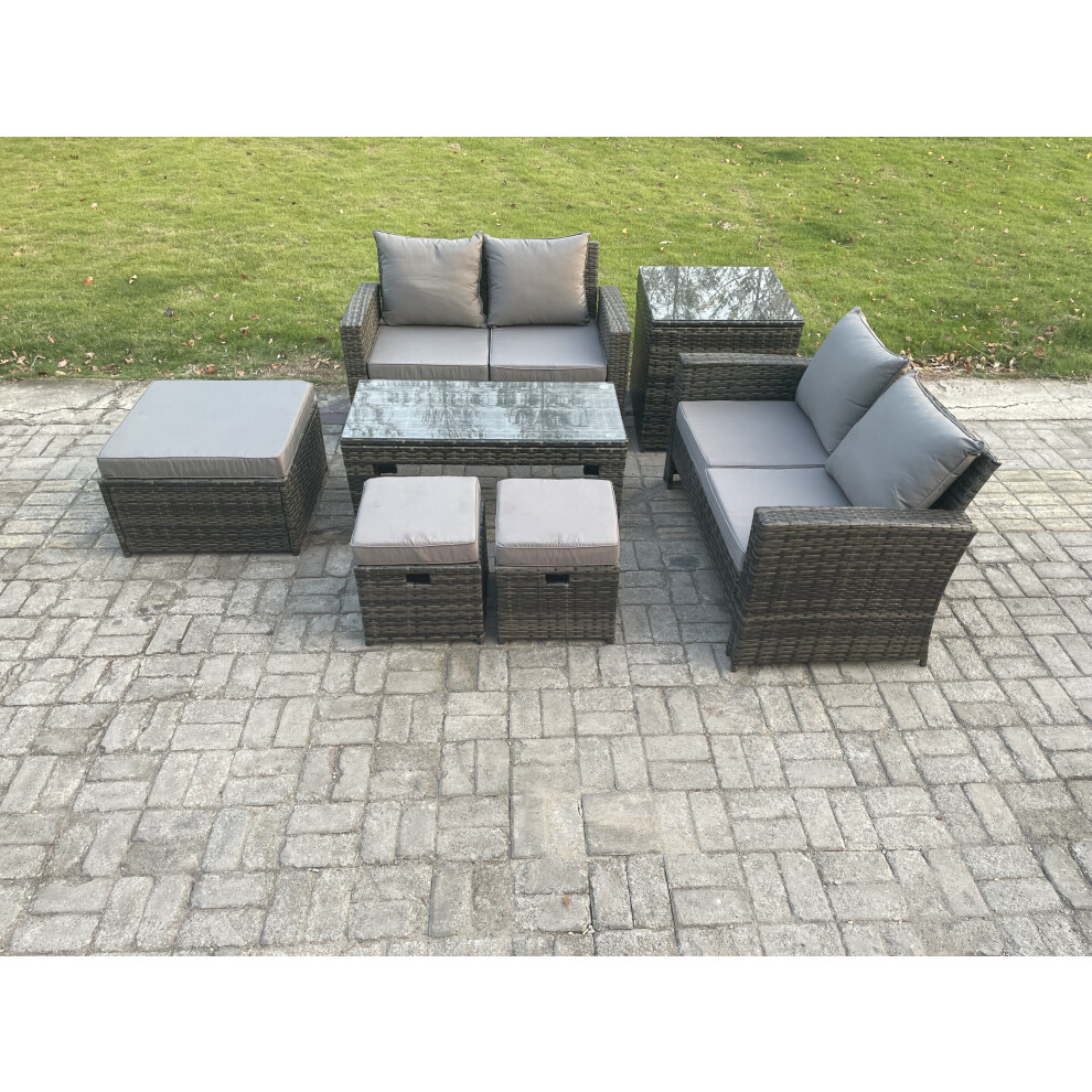 B&Q - 7 Seater High Back Rattan Garden Furniture Sofa Sets With Rectangular Coffee Table Side Table 3 Footstools Loveseat Sofa - Image 2
