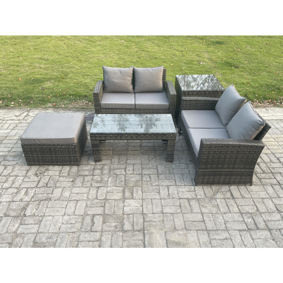 Fimous 5 Pieces Garden Furniture Sets Poly Rattan Outdoor Patio Furniture Pe Wicker Furniture Set With Big Footstool Loveseat And Table