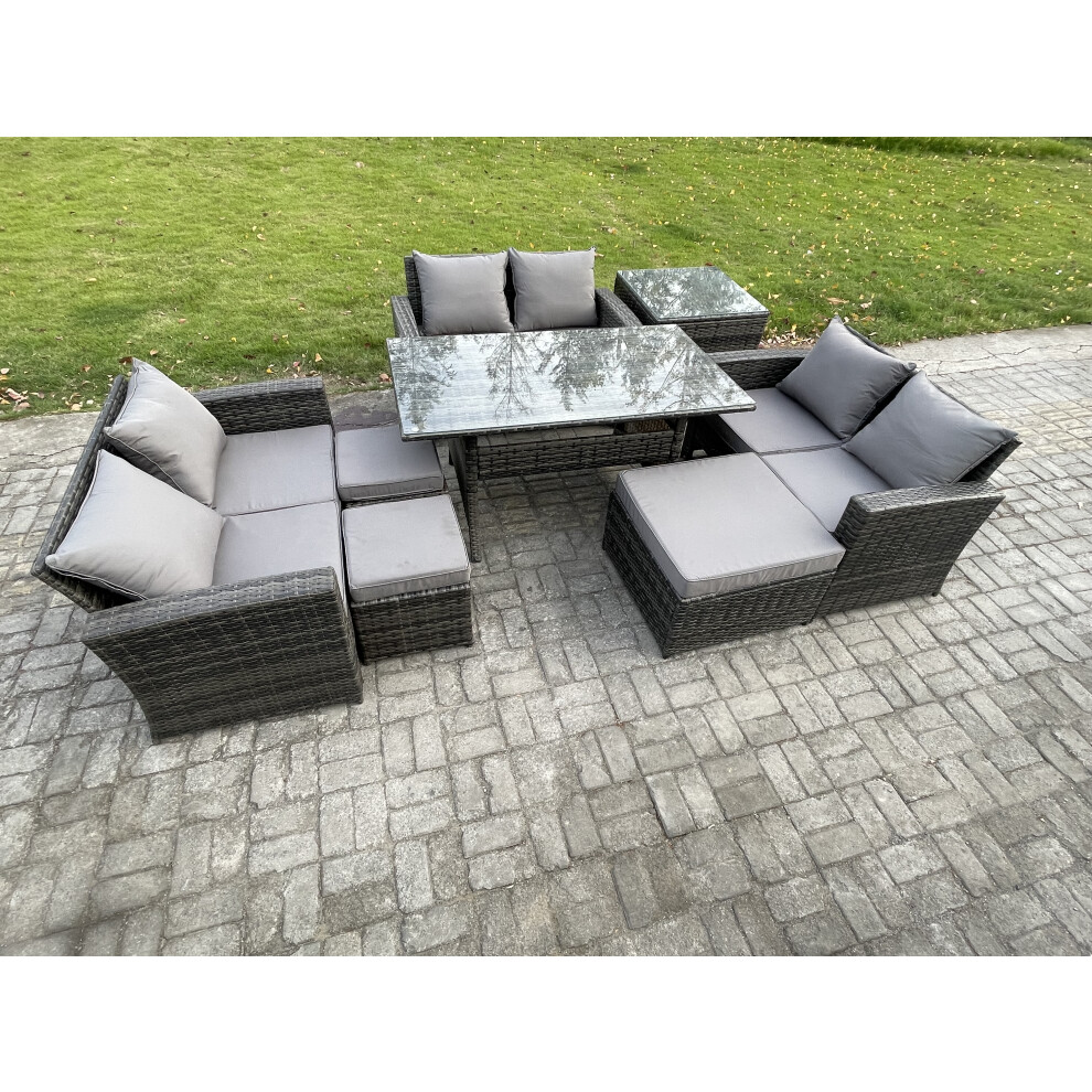 B&Q - Wicker Rattan Garden Furniture Sets Outdoor Lounge Sofa Set With Oblong Dining Table Double Seat Sofa Dark Grey Mixed - Image 2