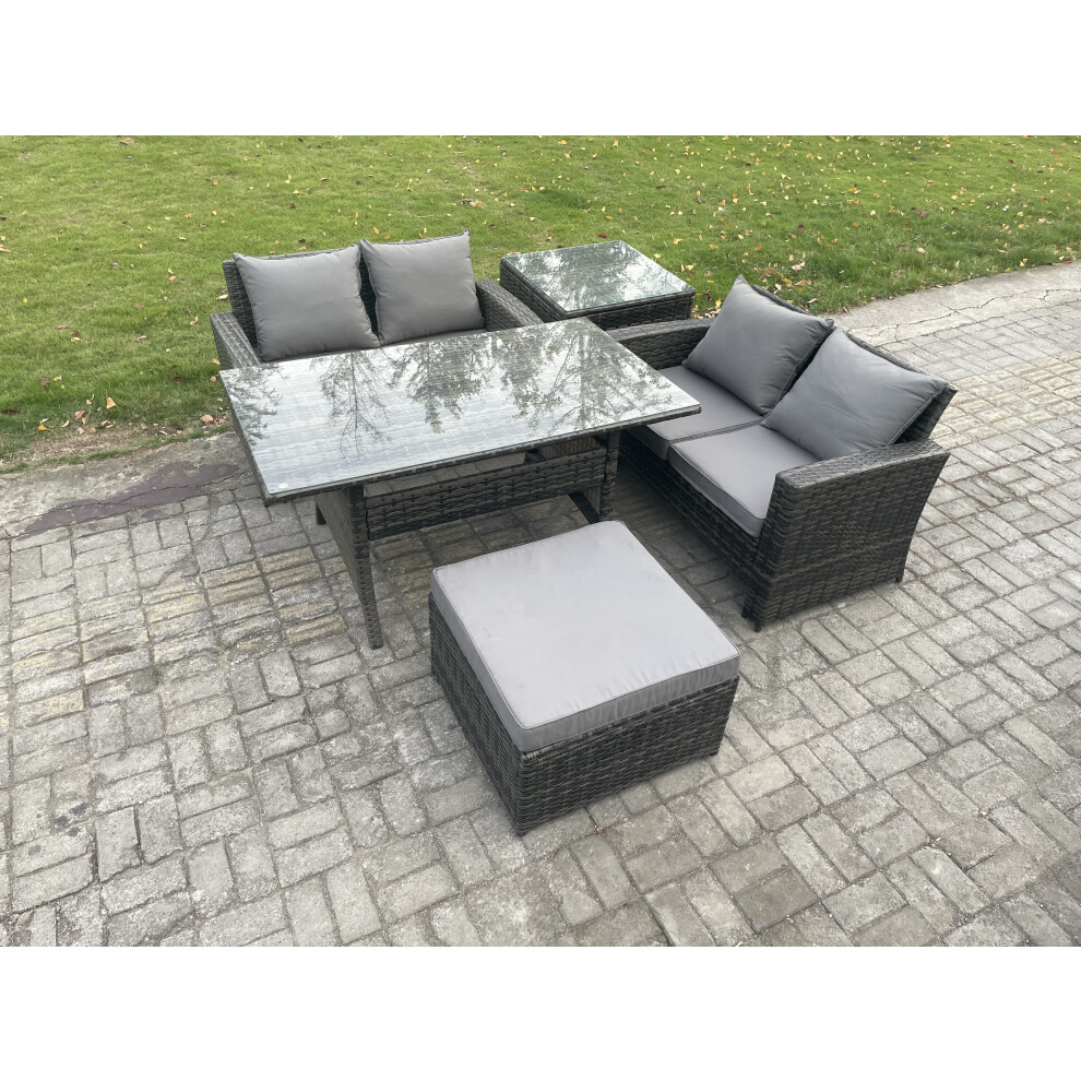 Fimous Dark/Grey Pe Wicker Rattan Garden Furniture Set Love Sofa Outdoor Rectangular Dining Table Big Footstool Side Table Mixed - Image 2