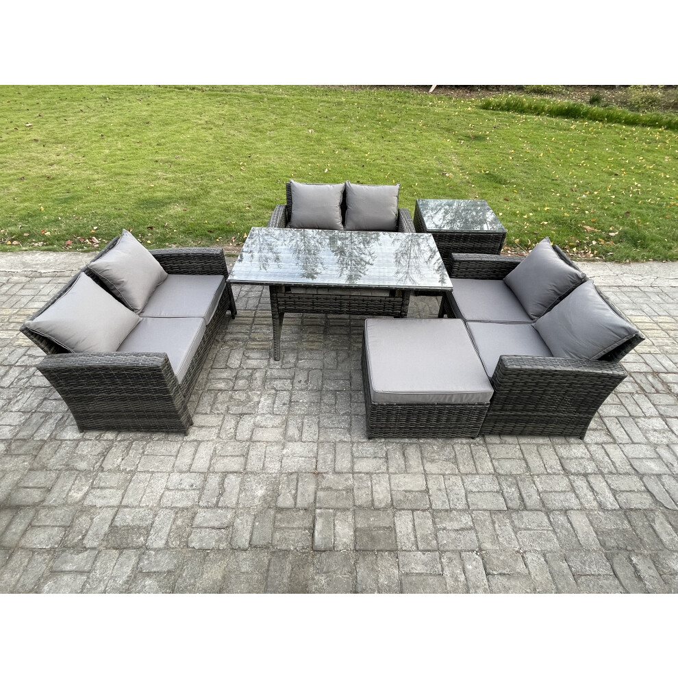 Fimous 7 Seater Rattan Wicker Garden Furniture Patio Conservatory Sofa Set Indoor Outdoor With Dining Table Double Seat Sofa Big Footstool Side Table - Image 2