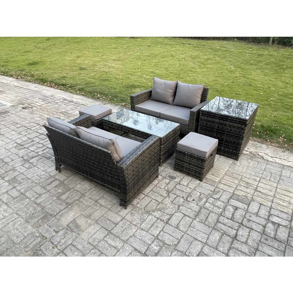Fimous 6 Pieces Garden Furniture Sets Poly Rattan Outdoor Patio Furniture Pe Wicker Furniture Set With Side Table 2 Small Footstool Loveseat