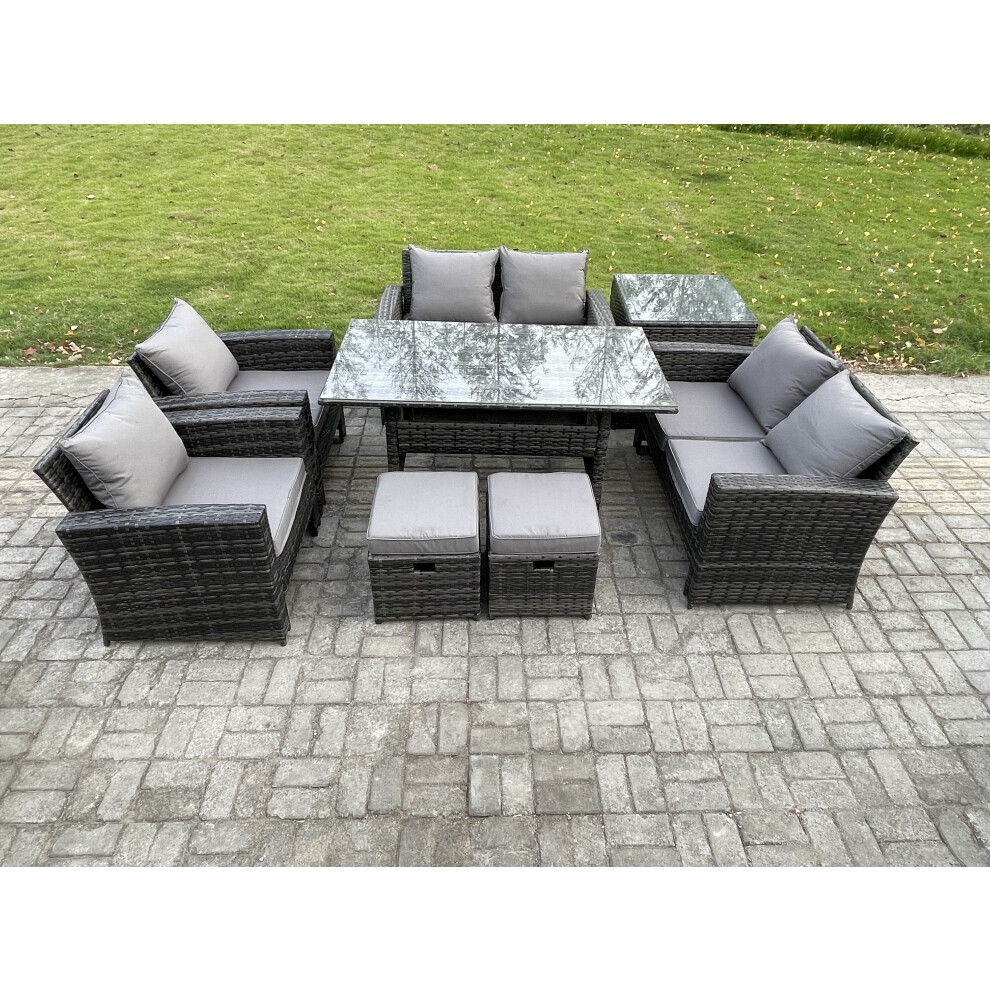 Fimous Unisex Dark Grey Rattan Garden Furniture Set Seater Patio Outdoor Lounge Sofa Set With Oblong Dining Table Double Seat Sofa In Size 8 - Image 2