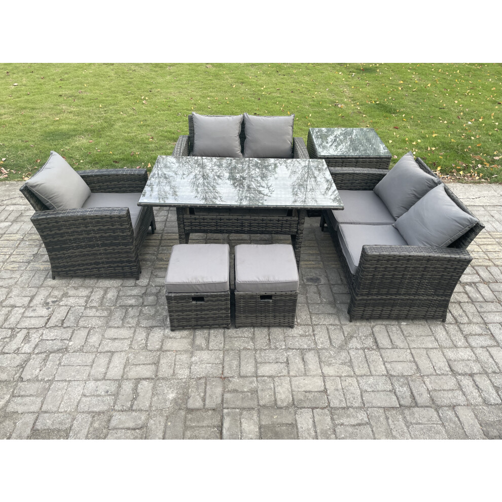 B&Q - Wicker Rattan Garden Dining Set Outdoor Furniture Sofa With Dining Table Double Seat Sofa Side Table 2 Small Footstools - Image 2