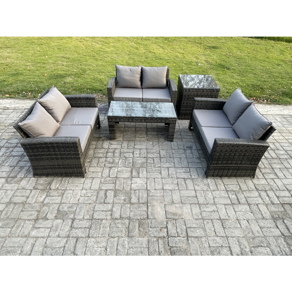 Fimous 6 Seater Rattan Wicker Garden Furniture Patio Conservatory Sofa Set With Coffee Table Double Seater Sofa Side Table Brown