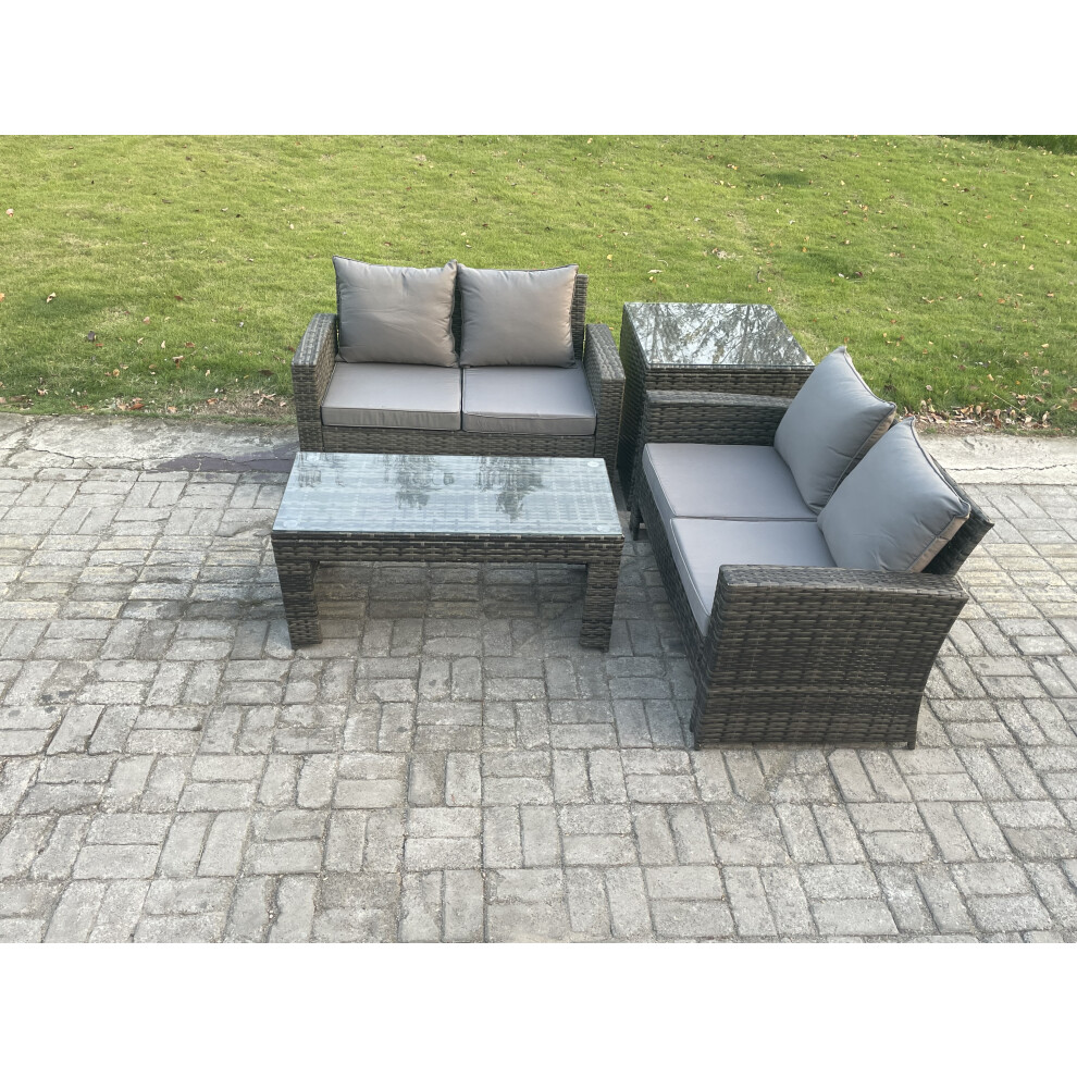 4 Pieces Garden Furniture Sets Poly Rattan Outdoor Patio Furniture PE Wicker Furniture Set with Loveseat and Table