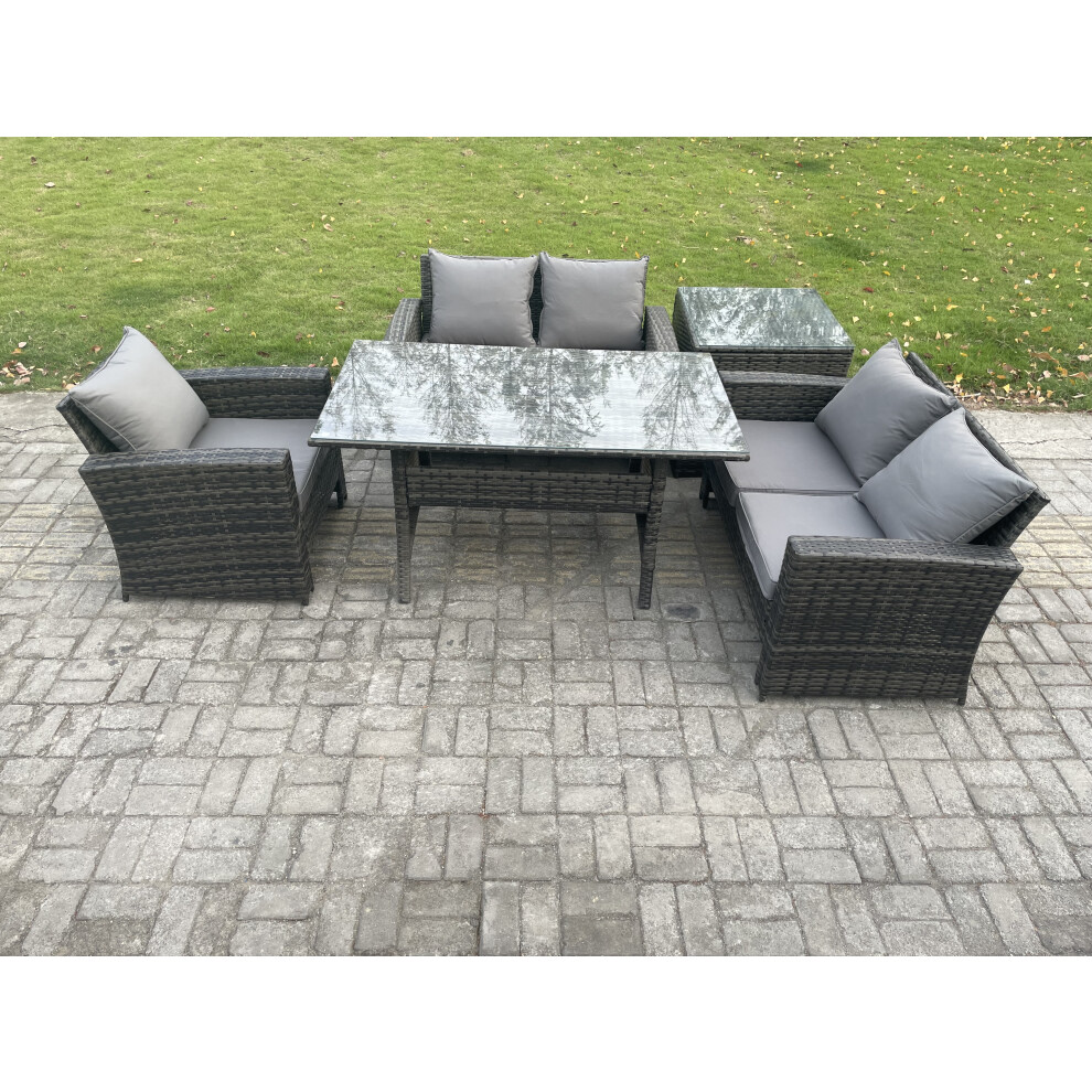 Fimous Dark/Grey Wicker Rattan Garden Dining Set Outdoor Furniture Sofa With Dining Table Double Seat Sofa Side Table Mixed - Image 2