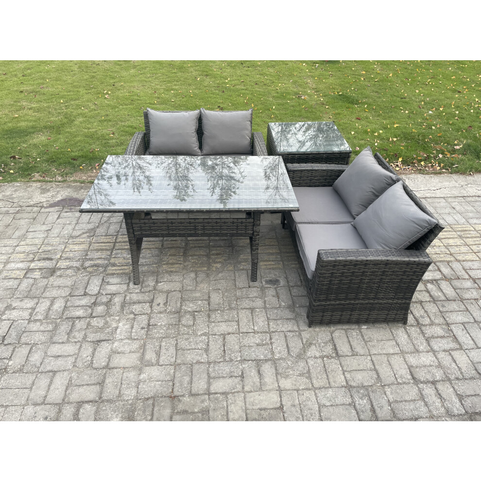 Fimous Dark/Grey Pe Wicker Rattan Garden Furniture Set Love Sofa Outdoor Rectangular Dining Table Side Table - Image 2