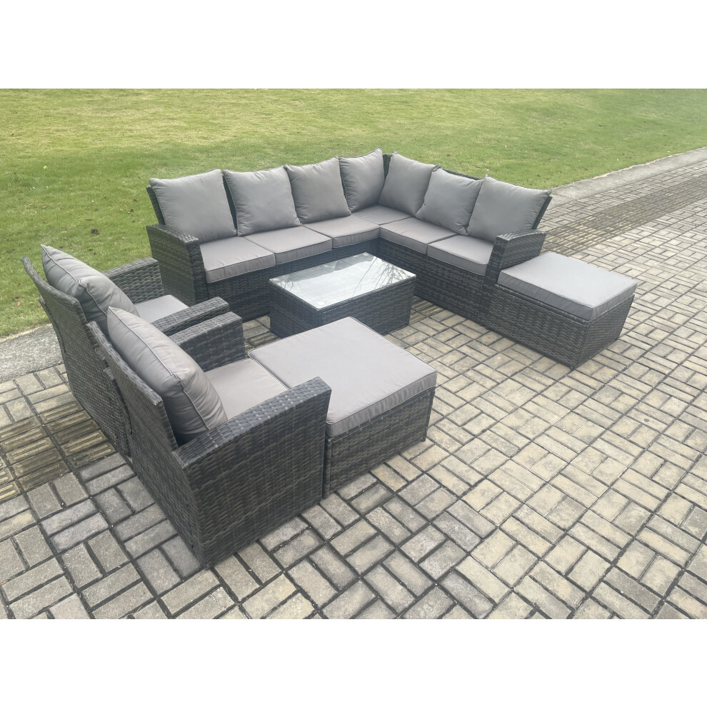 B&Q - 10 Seater High Back Outdoor Garden Furniture Set Rattan Corner Sofa Set With Rectangular Coffee Table Big Footstool - Image 2
