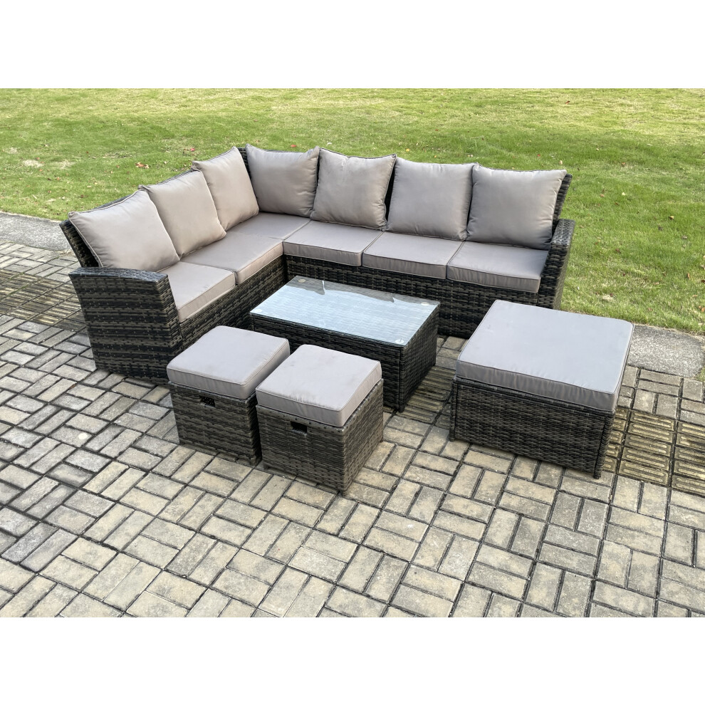 B&Q - 9 Seater High Back Outdoor Garden Furniture Set Rattan Corner Sofa Set With Rectangular Coffee Table - Image 2