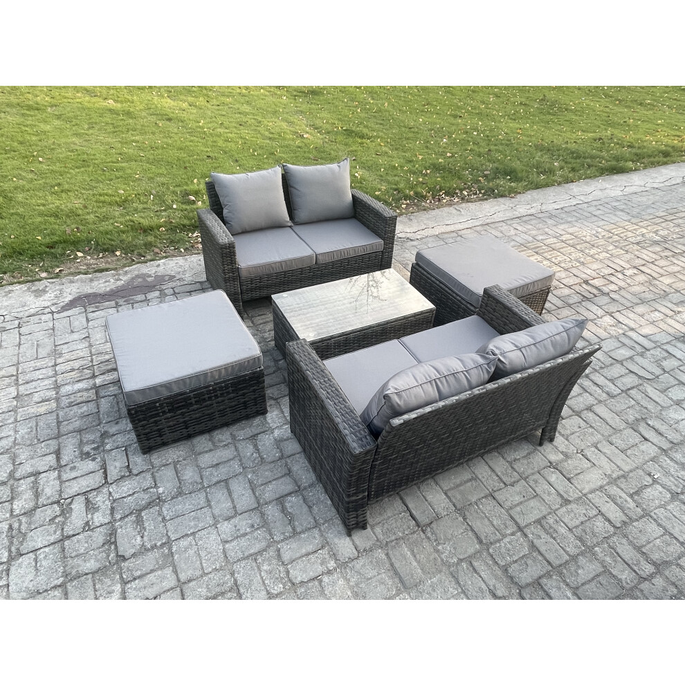 Fimous Unisex Dark Grey Wicker Rattan Garden Furniture Sofa Set With Rectangular Coffee Table Double Seat Sofa Big Footstool 6 Seater Outdoor Rattan Set In Size 2 - Image 2