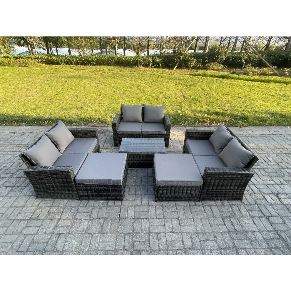 B&Q - Rattan Garden Furniture Set 8 Seater Patio Outdoor Lounge Sofa Set With Rectangular Coffee Table 2 Big Footstool - Image 2