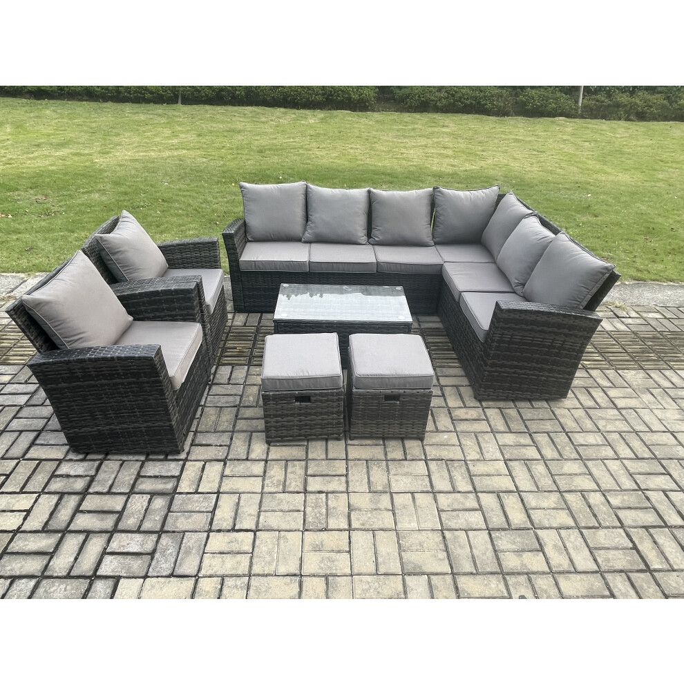 B&Q - 10 Seater High Back Outdoor Garden Furniture Set Rattan Corner Sofa Set With Rectangular Coffee Table 2 Small Footstools - Image 3