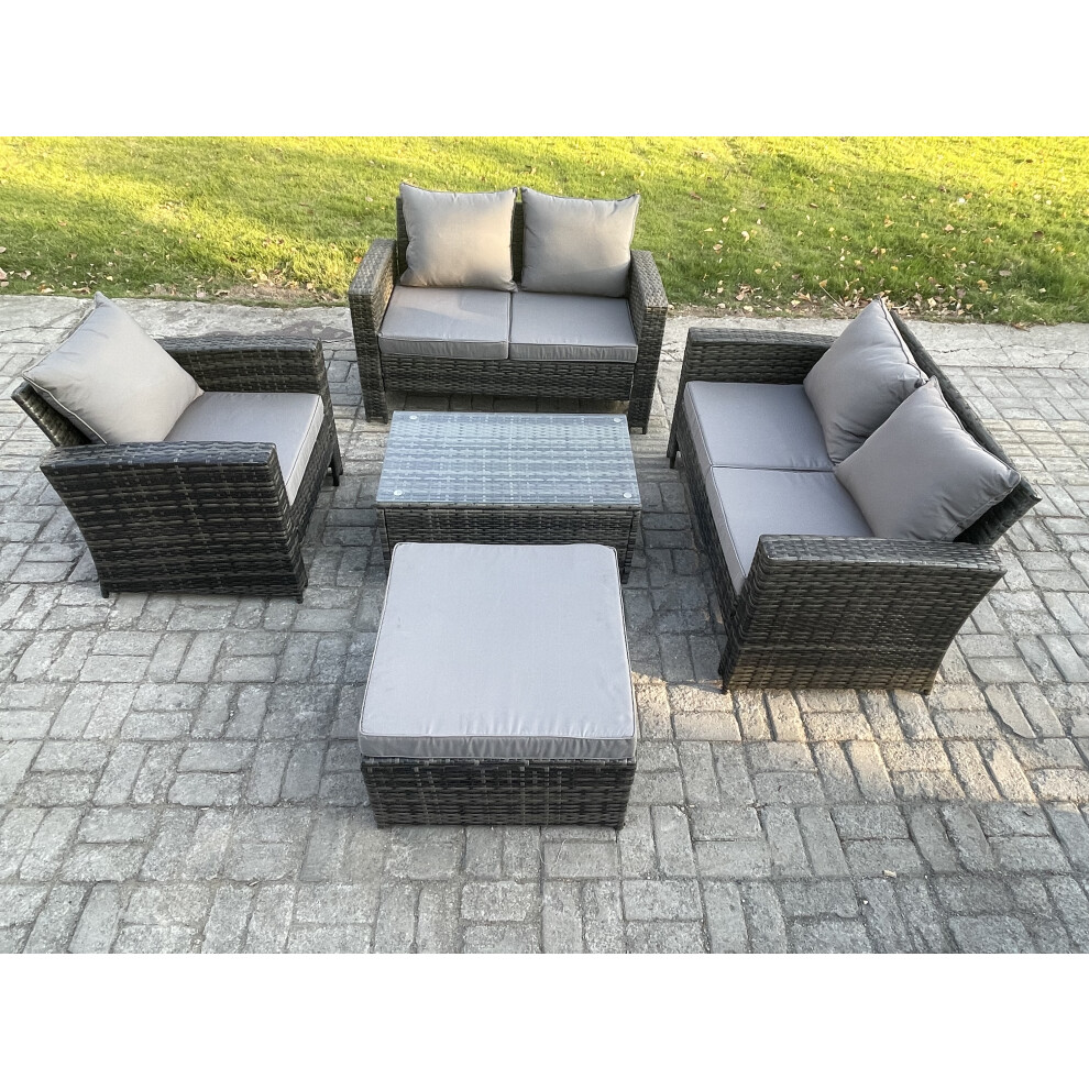 B&Q - Wicker Rattan Garden Furniture Sofa Set With Rectangular Coffee Table Double Seat Sofa Chair Big Footstool 6 Seater - Image 2