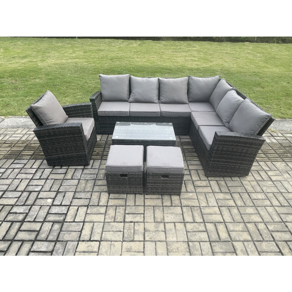 B&Q - Wicker Pe Outdoor Garden Furniture Set High Back Rattan Corner Sofa Set With Arm Chair Rectangular Coffee Table - Image 2