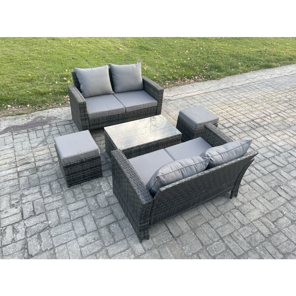 B&Q - Wicker Rattan Garden Furniture Sofa Set With Coffee Table Double Seat Sofa 2 Small Footstool 6 Seater Outdoor Rattan Set - Image 2