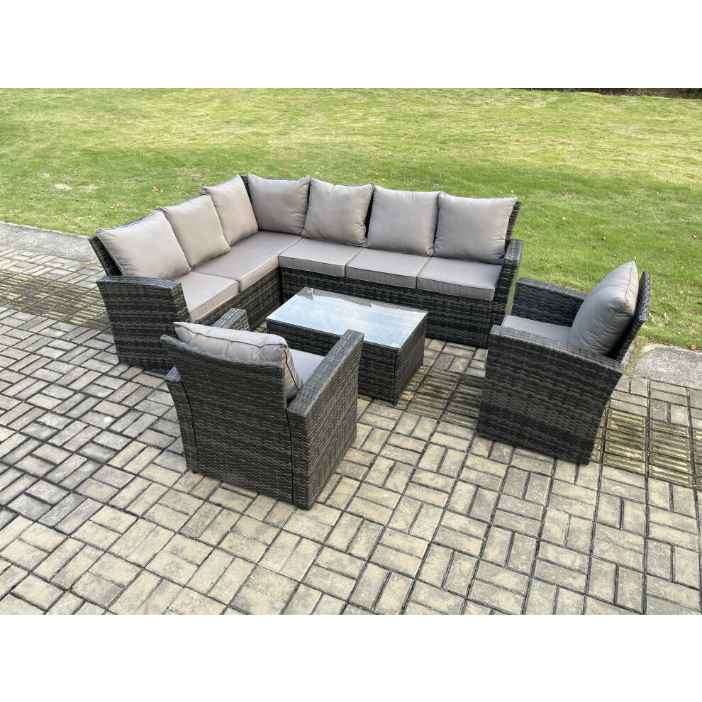 Fimous Unisex Dark Grey Seater High Back Outdoor Garden Furniture Set Rattan Corner Sofa Set With 2 Armchairs Mixed Size 8 - Image 2