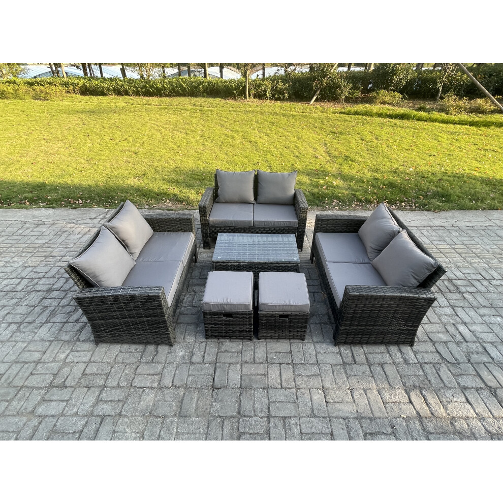 Rackhams Dark/Grey 6Pc Rattan Sofa Garden Furniture Outdoor Patio Set With 2 Small Footstools Double Seat Sofa Mixed - Image 2