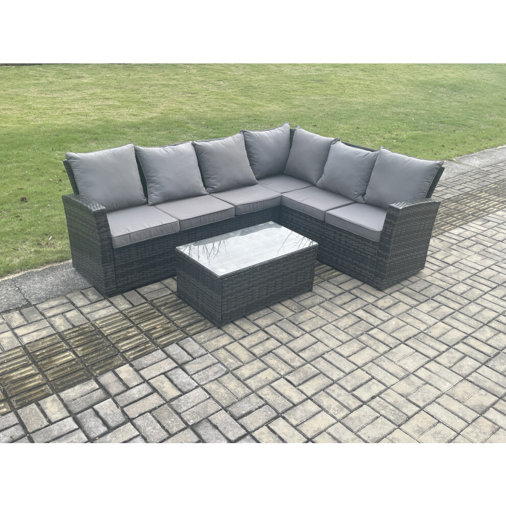 Fimous Unisex Dark Grey Wicker Pe Outdoor Garden Furniture Set High Back Rattan Corner Sofa Set With Rectangular Coffee Table In Size 1 - Image 2