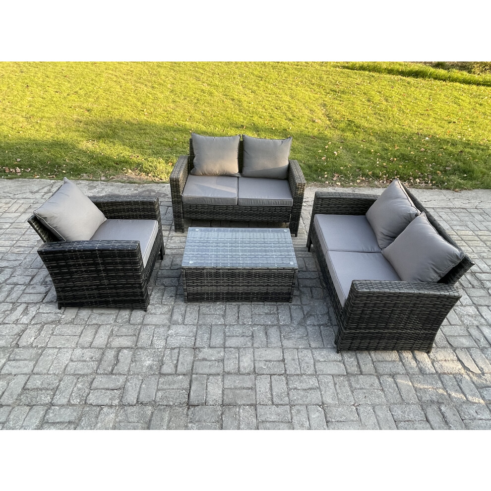 B&Q - Wicker Rattan Garden Furniture Sofa Set With Rectangular Coffee Table Double Seat Sofa Chair 5 Seater Outdoor Rattan Set - Image 2