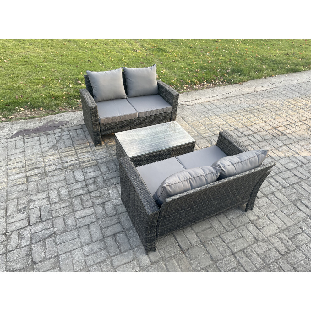 Fimous Dark/Grey Wicker Rattan Garden Furniture Sofa Set With Rectangular Coffee Table Double Seat Sofa 4 Seater Outdoor Rattan Set Mixed - Image 2