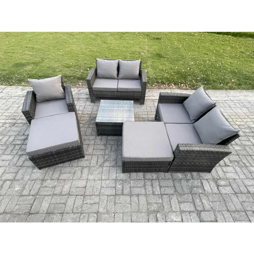 B&Q - 7 Seater Rattan Outdoor Garden Furniture Sofa Set Table & Chairs With 2 Big Footstool Dark Grey Mixed - Image 2