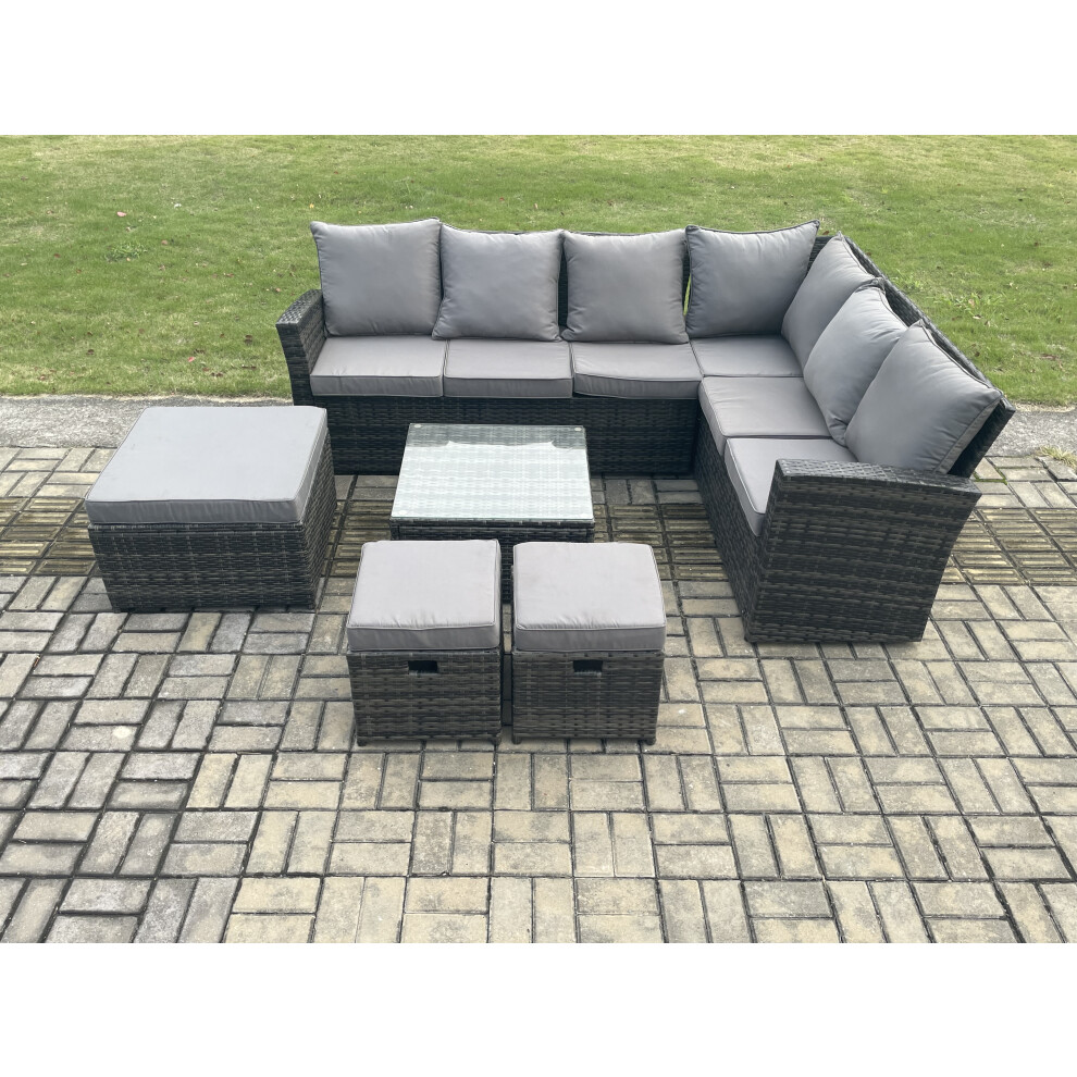 Rattan Garden Furniture Set Outdoor Lounge Corner Sofa Set With Square Coffee Table 3 Footstools 9 Seater