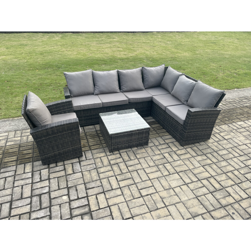 Fimous Wicker Pe Outdoor Garden Furniture Set High Back Rattan Corner Sofa Set With Armchair Square Coffee Table