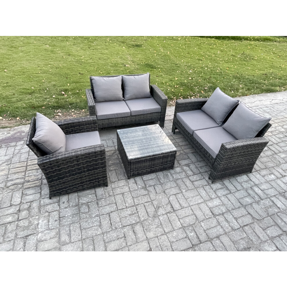 Rackhams Dark/Grey Outdoor Rattan Garden Furniture Set Conservatory Patio Sofa Coffee Table Set With Chair Mixed - Image 2