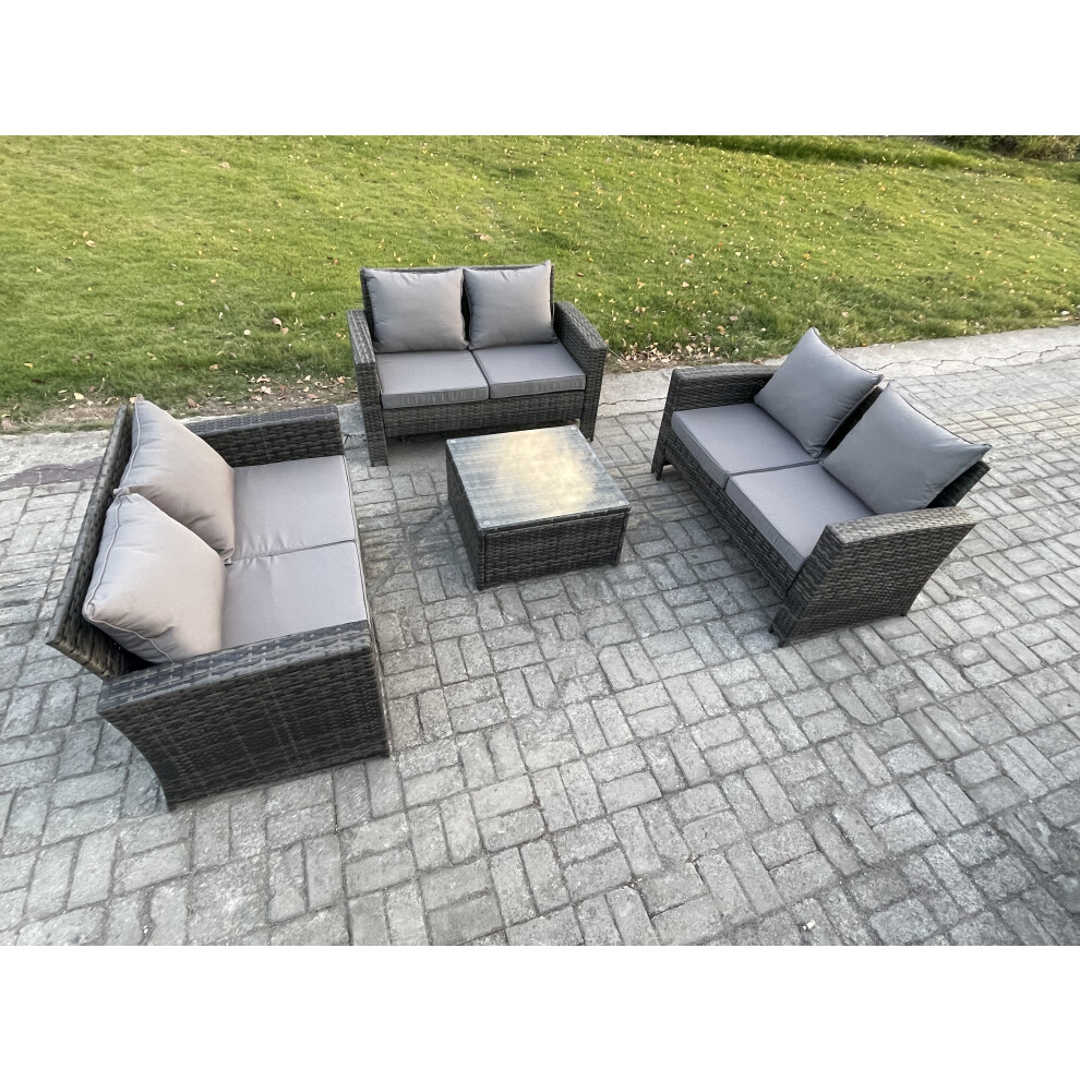 Fimous Dark/Grey 6 Seater Rattan Wicker Garden Furniture Patio Conservatory Sofa Set With Square Coffee Table Double Seat Sofa - Image 2
