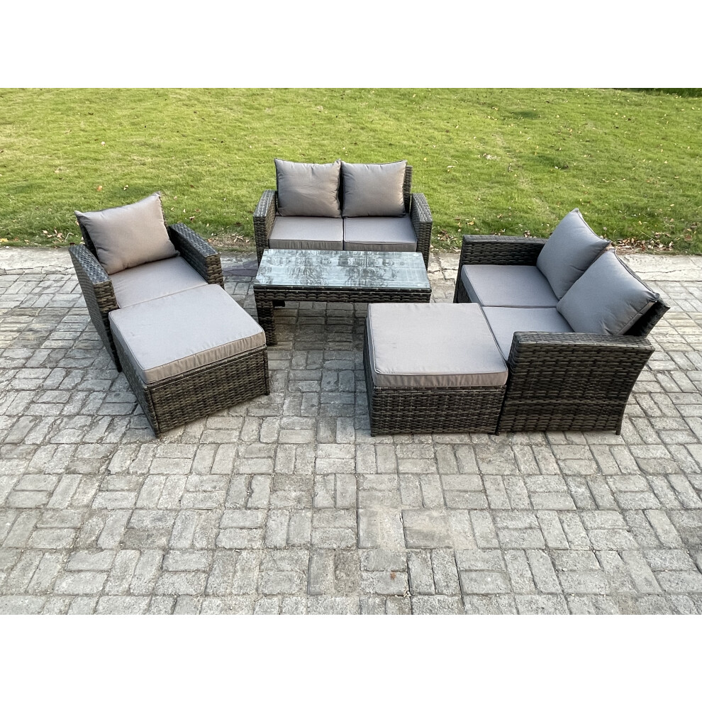 Rackhams Dark/Grey 7 Seater High Back Rattan Garden Furniture Sofa Sets With Rectangular Coffee Table 2 Big Footstool Loveseat Sofa Armchair Mixed - Image 2