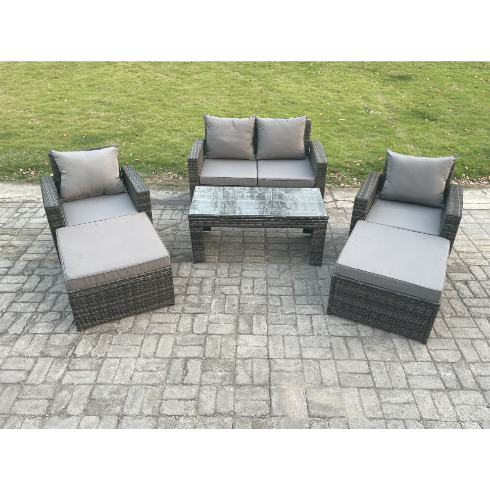 Fimous Unisex Dark Grey Seater High Back Rattan Garden Furniture Sofa Sets With Rectangular Coffee Table Armchair 2 Big Footstool Mixed Size 6 - Image 2