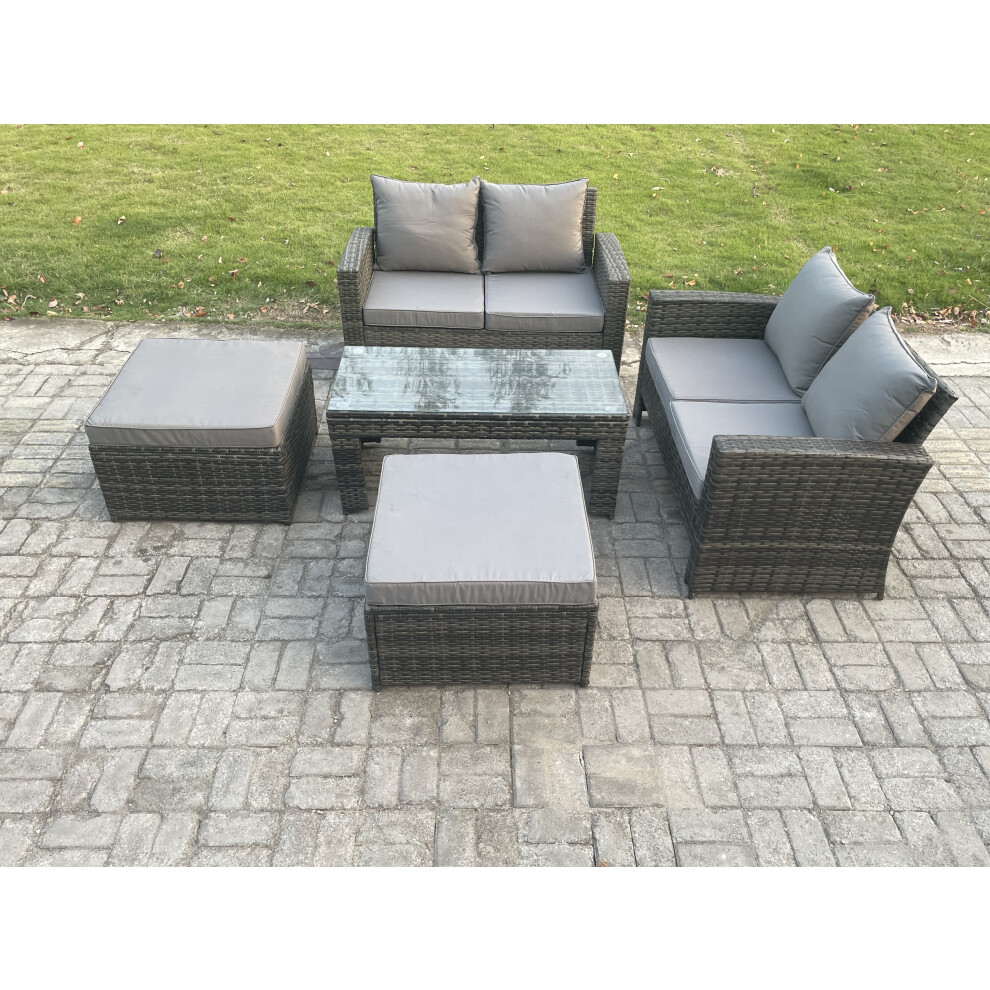 Fimous 5 Pieces Garden Furniture Sets Poly Rattan Outdoor Patio Furniture Pe Wicker Furniture Set With 2 Big Footstool Loveseat And Table