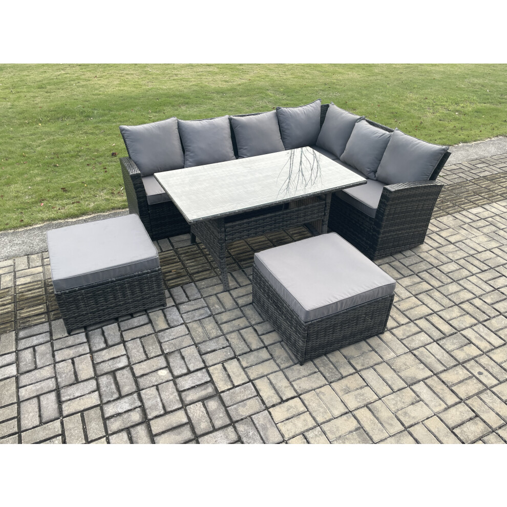 B&Q - 8 Seater Outdoor Furniture Garden Dining Set Rattan Corner Sofa Set With Rectangular Dining Table Big Footstool - Image 2