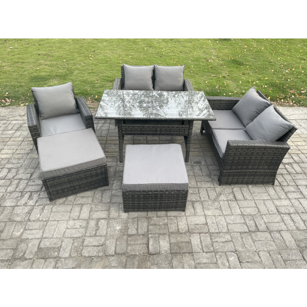Fimous Unisex Dark Grey High Back Outdoor Garden Furniture Rattan Sofa Dining Table Set With Armchair Big Footstool Mixed Size 2 - Image 2
