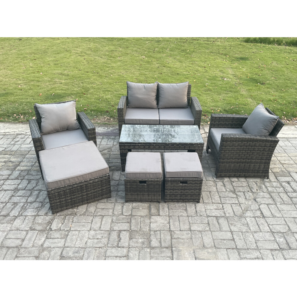 Fimous 7 Seater Outdoor Rattan Garden Furniture Set Patio Lounge Sofa Set with Coffee Table 3 Footstools Dark Grey Mixed