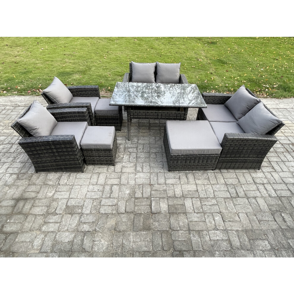 Fimous Garden Furniture Sets 8 Pieces Rattan Furniture Handmade Wicker Patio Sofa Set With 3 Footstools Dark Grey Mixed