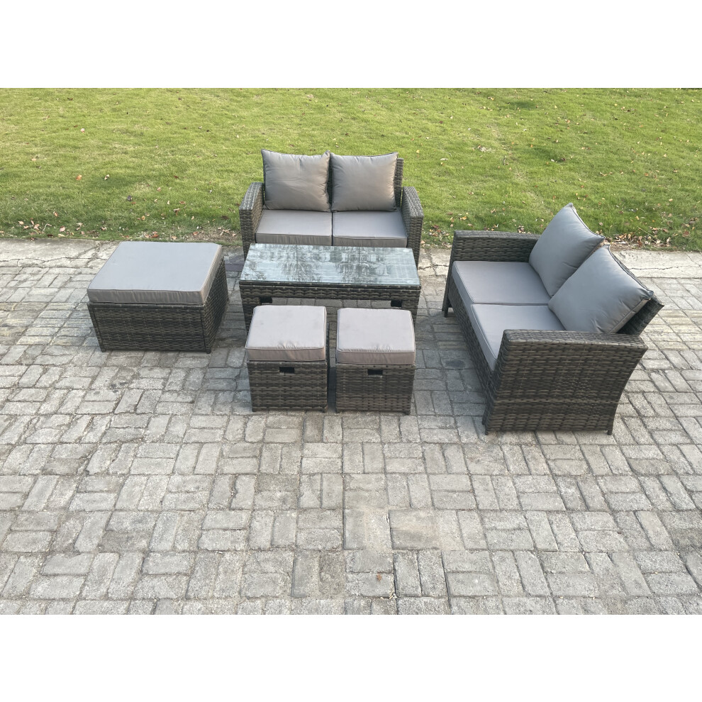 B&Q - 7 Seater High Back Rattan Garden Furniture Sofa Sets With Rectangular Coffee Table 3 Footstools Loveseat Sofa - Image 2